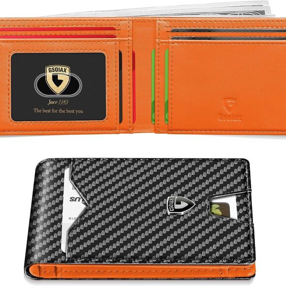 Elegant Slim RFID Blocking Wallet for Men - Carbon Fiber Bifold in Gift Box - Picture 1 of 8